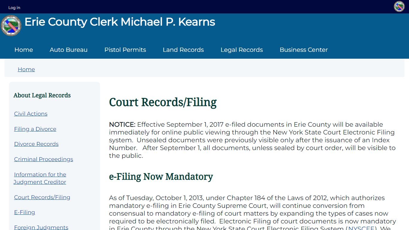 Court Records/Filing | Erie County Clerk Michael P. Kearns